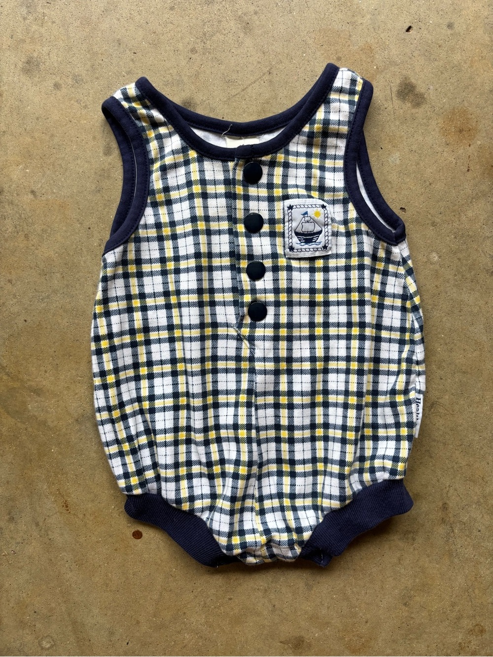 Vintage healthtex Navy and Yellow Plaid Baby Romper